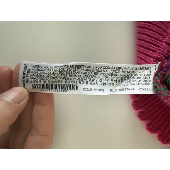 ZARA Womens Crop Cardigan Sweater Medium Pink Floral Cotton Cottagecore Repair - Picture 11 of 14